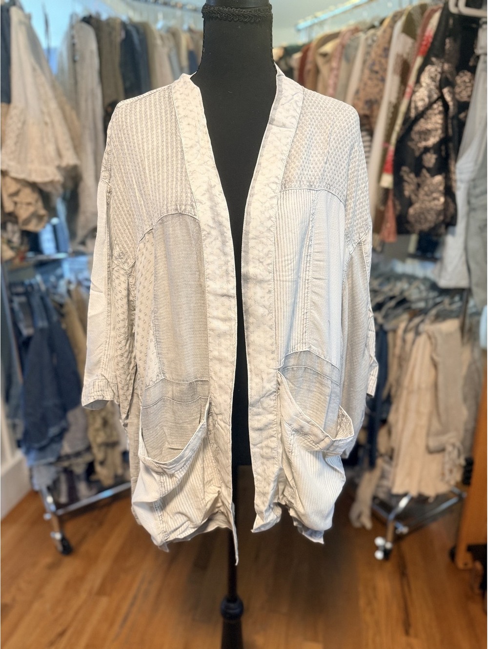 YOUNG THREADS Mix Match Patchwork Kimono Grey NWT L